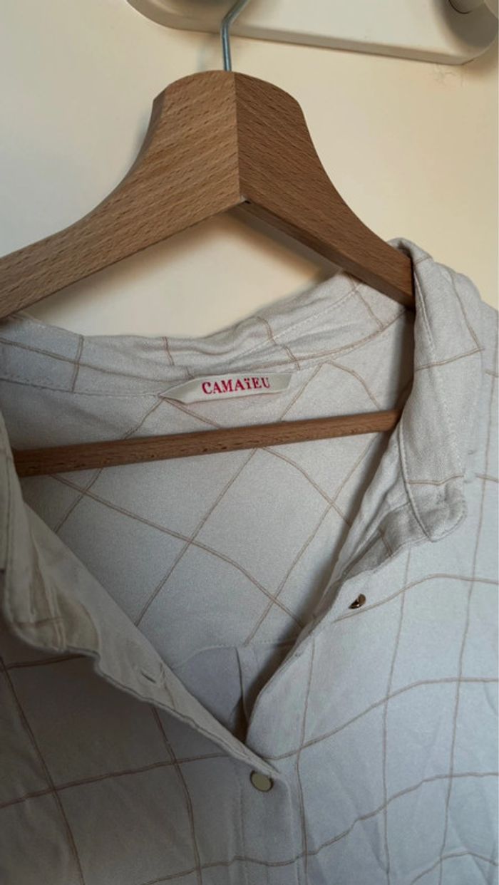 Chemise blanche à carreau Camaïeu taille 46 en bon état - photo numéro 2