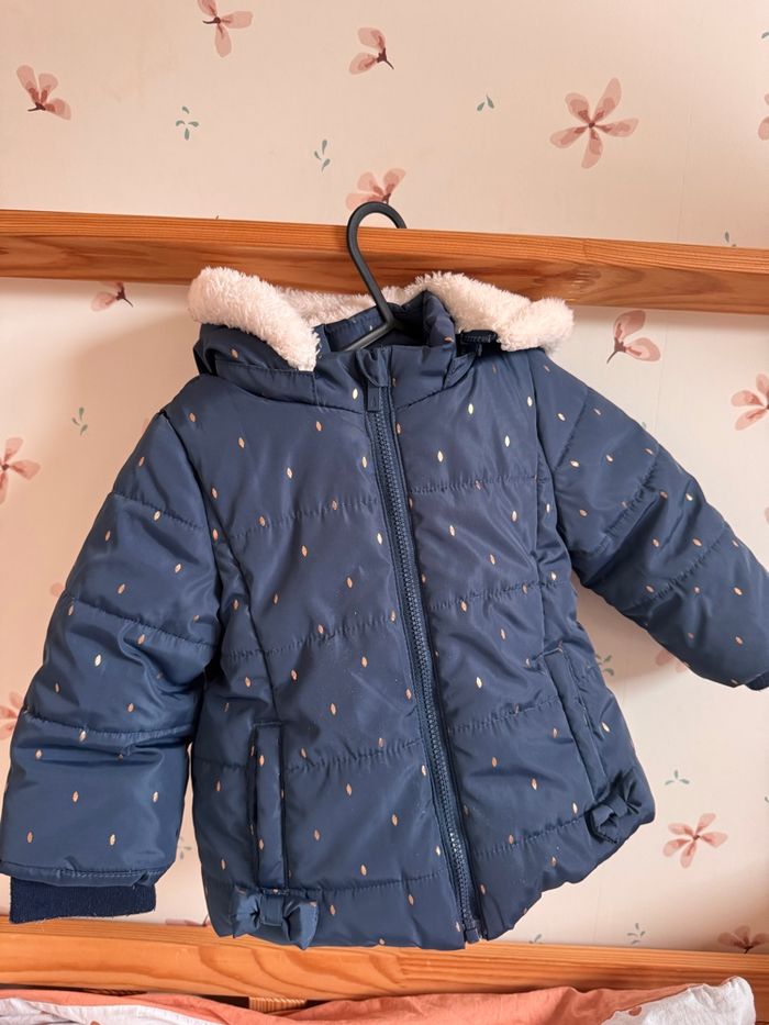 Manteau / doudoune chaud imperméable doublure polaire bébé fille avec noeuds et pois