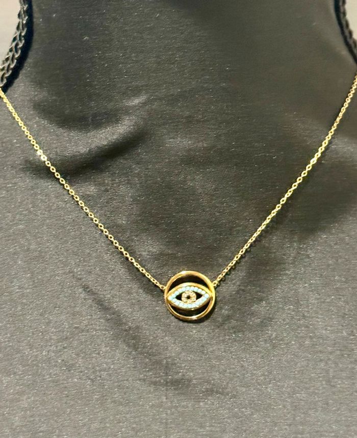 Collier chaîne réglable cercle œil perles cristal et turquoise - photo numéro 4