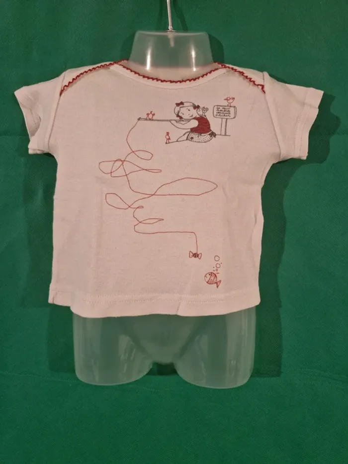 T-shirt manches courtes motif fillette pêcheuse blanc 3 mois (60 cm) Petit bateau