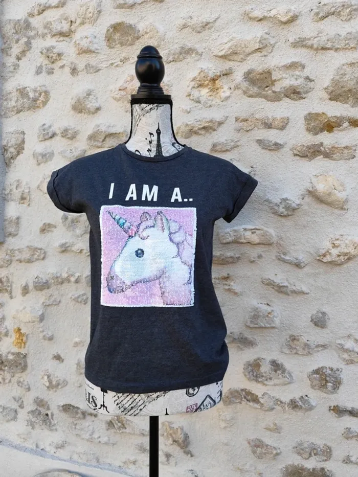T-shirt enfant 12/13 ans YD avec sequins réversibles panda ou licorne - photo numéro 2