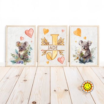 Lot de 3 affiches bébés animaux aquarelle  imprimées cadeau naissance personnalisé