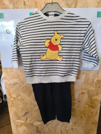 325546 ensemble pull blanc rayé marine + legging marine garçon 18 mois disney