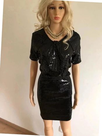 Robe noire neuve en sequins à manches courtes Morgan taille S