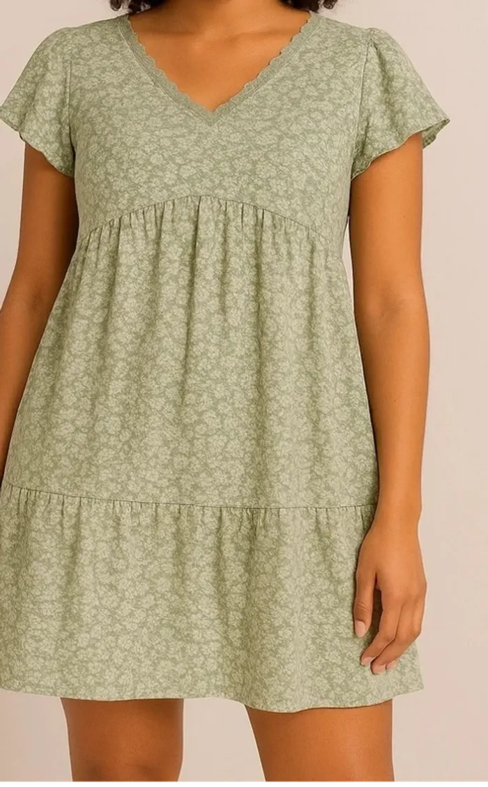 Robe verte à fleurs manches courtes - style bohème