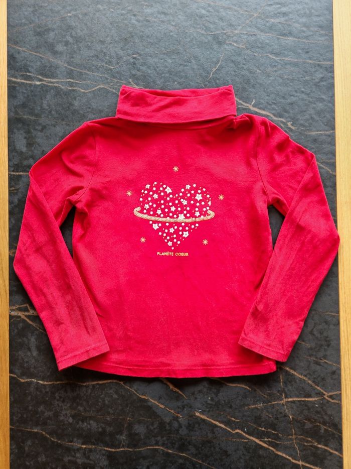 Sous-pull rouge coeur Okaïdi 6 ans