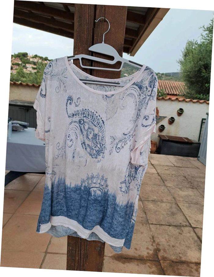 Magnifique blouse tunique à sequins rose et bleue