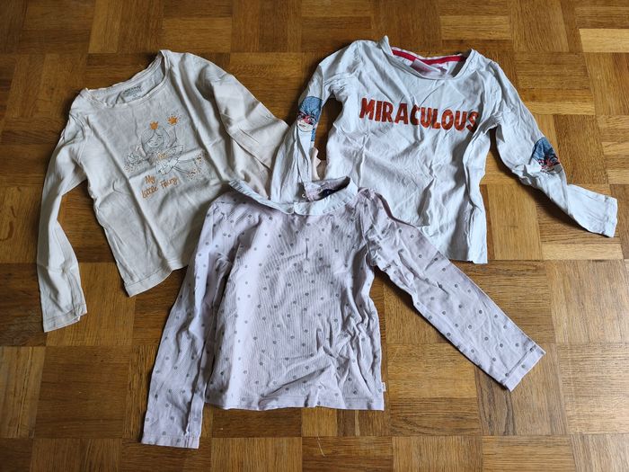 Lot de 3 tee-shirts 4 ans manches longues fille Miraculous col Okaïdi Kiabi fee