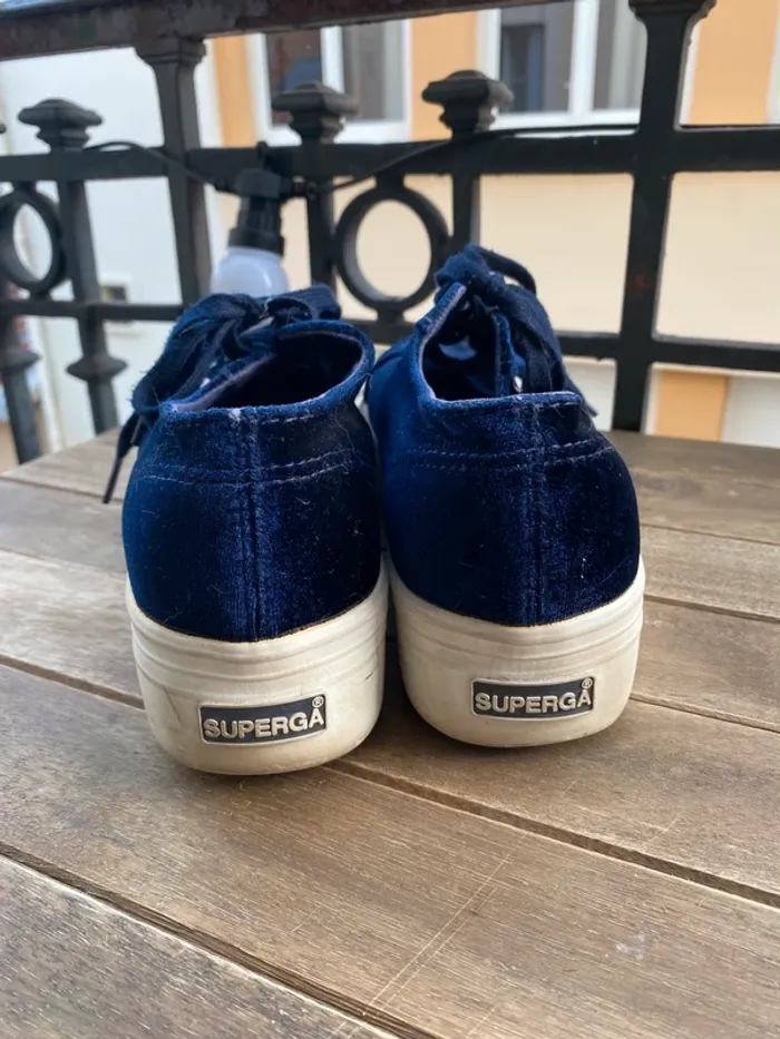 Superga compensées velours bleu - photo numéro 4