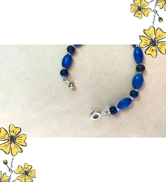Bracelet vintage perles bleues satinées - Collection Brume Bleueatinées - photo numéro 4