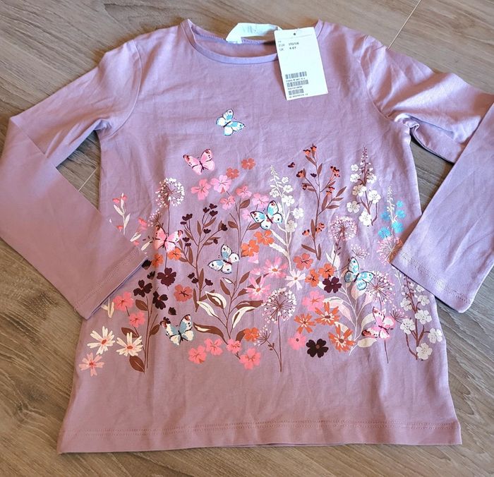 Tee-shirt violet ML H&M 4/6 ans Neuf