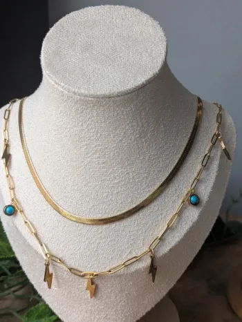 Collier double chaîne en acier inoxydable à charms doré tendance