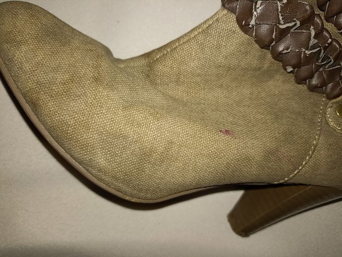 Bottines Tissu Beige & Tressage Cuir Marron - Talon Stable - T.36 - photo numéro 8