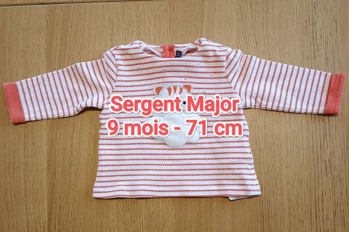 Pull en maille Sergent Major marinière orange chat 9 mois fille