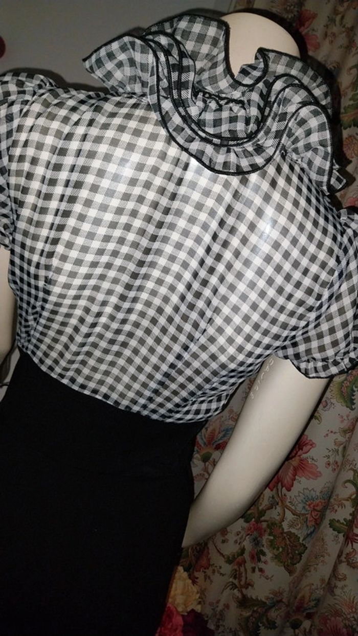 Robe rétro chic bimatiere vichy noir et blanc col jabot by Morgan état neuf taille S - photo numéro 14