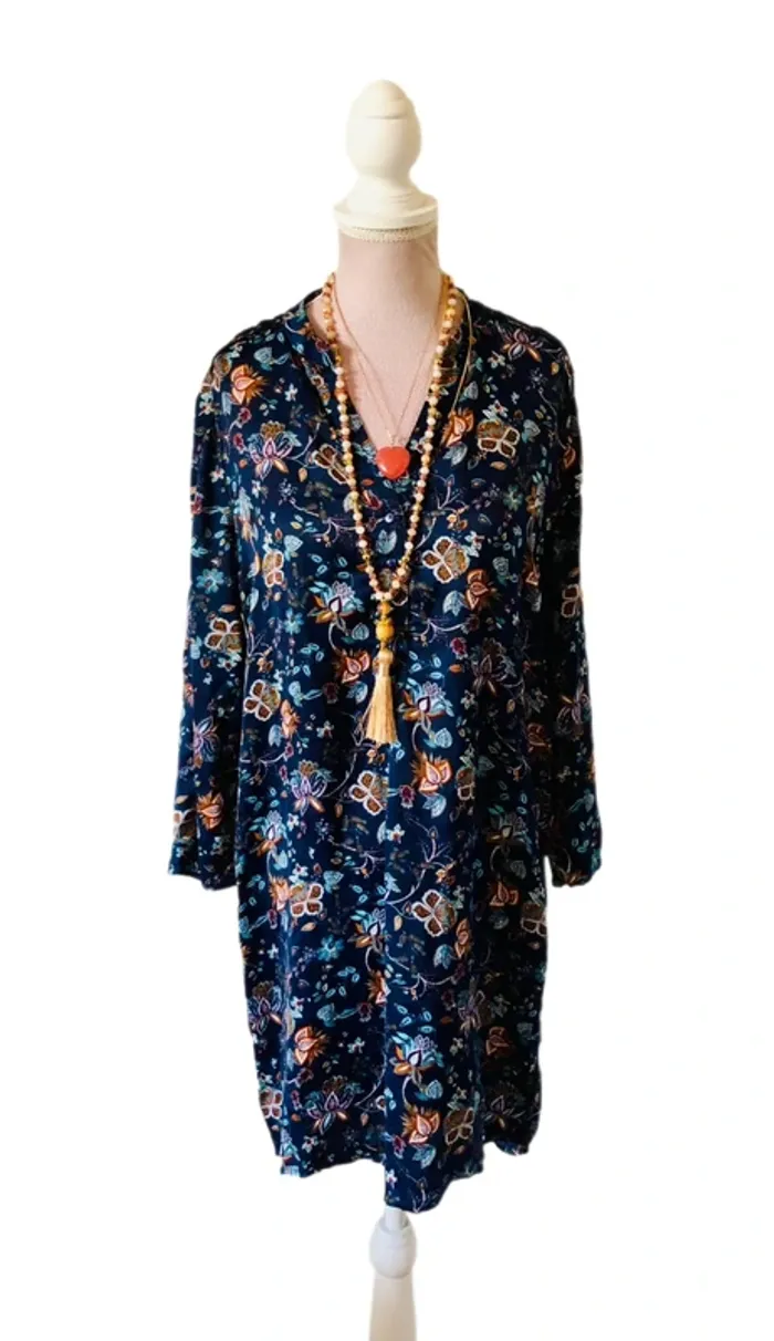 💐Tunique vintage bohème fleurie Goa S/36 Boho hippie chic floral silky Tunic💐 - photo numéro 8