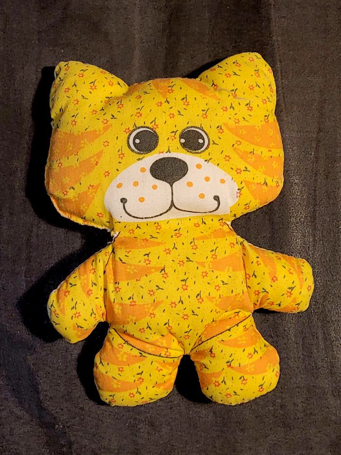 doudou chat orange et jaune - vintage