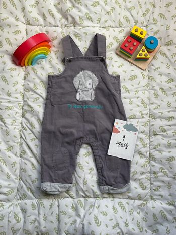 salopette en velours gris 9 mois obaibi pressions entre les jambes