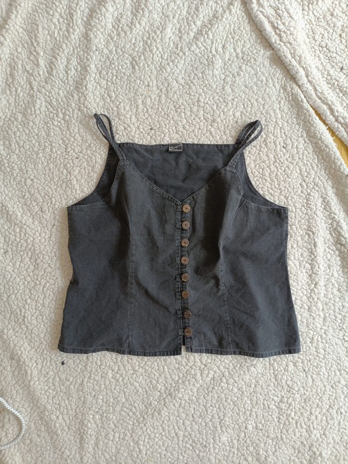 Débardeur noir en jean à boutons 100% rayon – style vintage décontracté