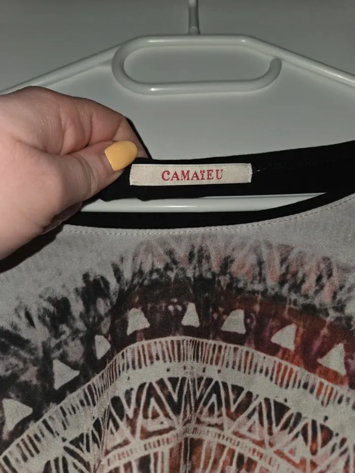 Tunique Tee-shirt manche courte femme été noir motifs TBE taille 4 camaïeu - photo numéro 2