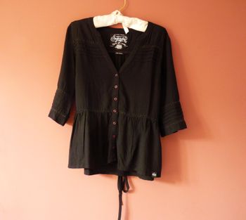 blouse t-shirt femme M 38 superdry noir TBE ceinturé manches 3/4