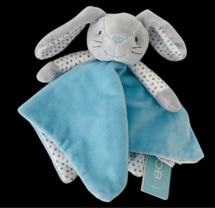 ❤️B4677 OBAIBI OKAIDI Doudou Lapin Plat Mouchoir Bleu Clair Blanc - photo numéro 3