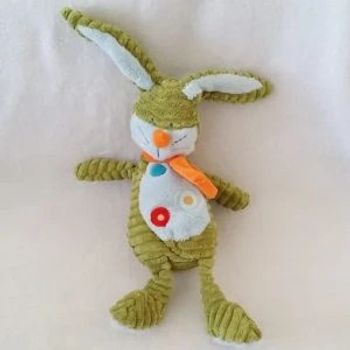 Doudou Lapin cotelé vert et polaire bleu 30 cm TEX