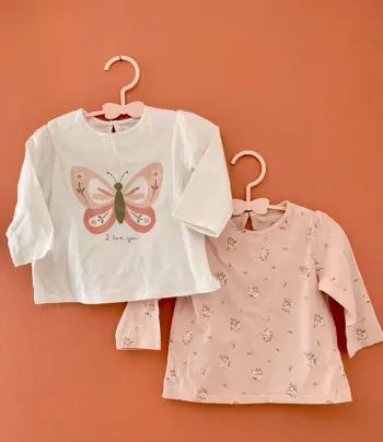 🌸 Lot 2 t-shirts manches longues bébé fille - TEX Baby - 9 mois