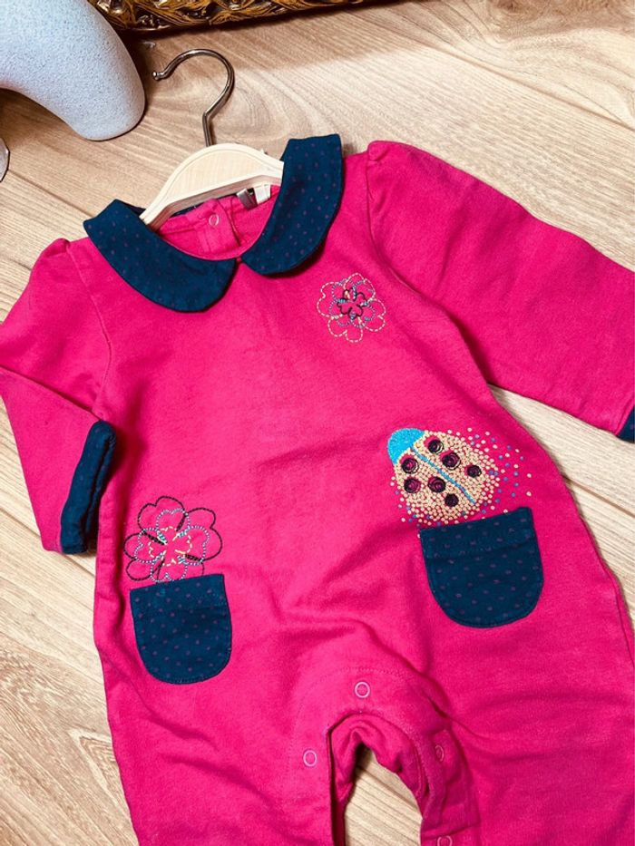 Taille 6 mois barboteuse fille orchestra rose fuchsia bleu marine * fleurs * 🎀 - photo numéro 3