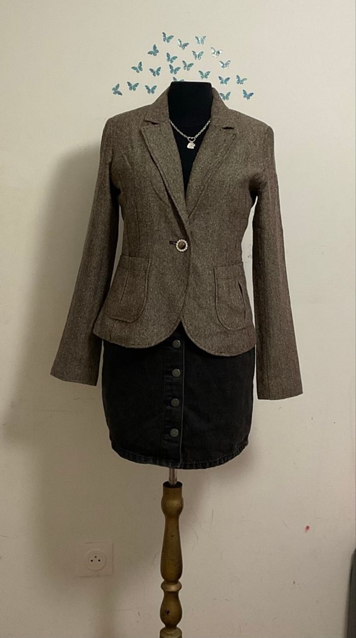 H&M – Blazer femme – Marron chaud effet tweed – Taille 38 – Style classique