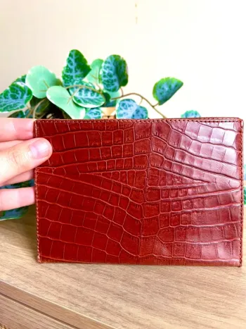 Etui documents cuir imprime croco brun cognac neuf porte passeport slim