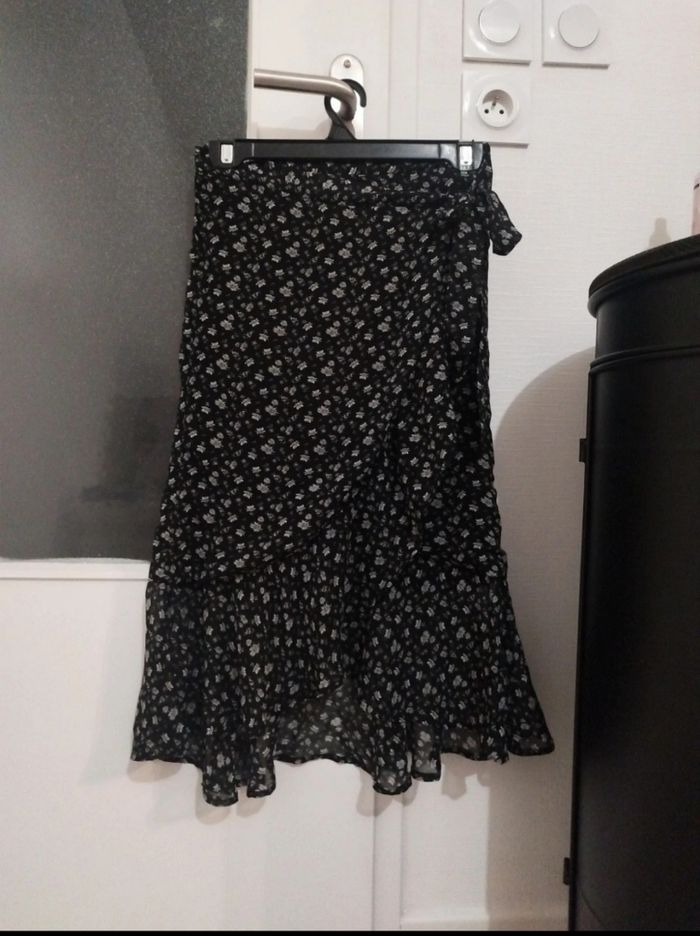 Jupe longue fleurie noir et blanc