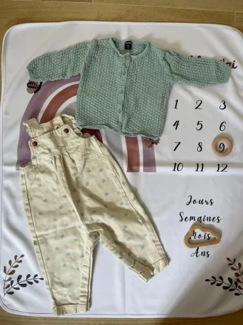 Ensemble bébé fille Kiabi – Salopette 9 mois + Veste 6 mois