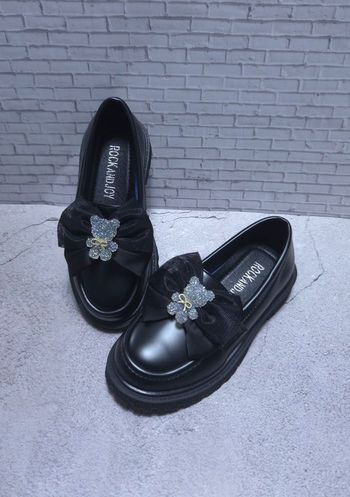 Mocassins Noirs Neufs - Nœud & Ourson Strass - Taille 26