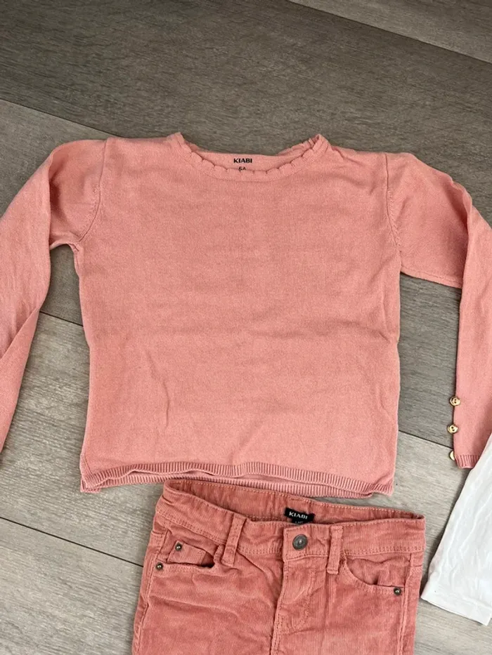 Ensemble lot 3 pièces Kiabi 5 ans rose pantalon pull t-shirt - photo numéro 2