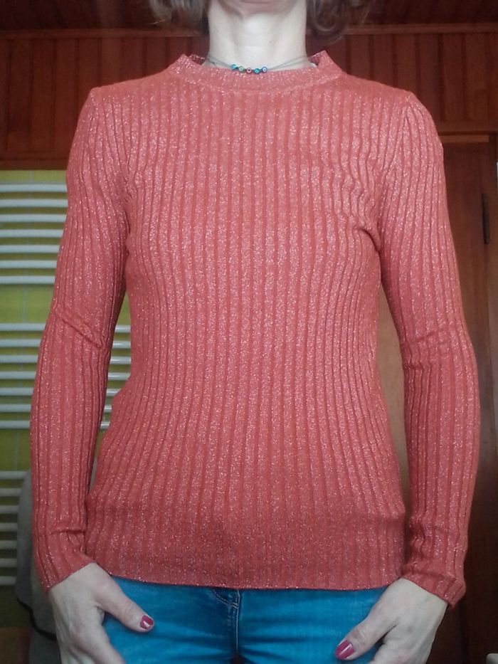 Pull femme orange argenté - photo numéro 3