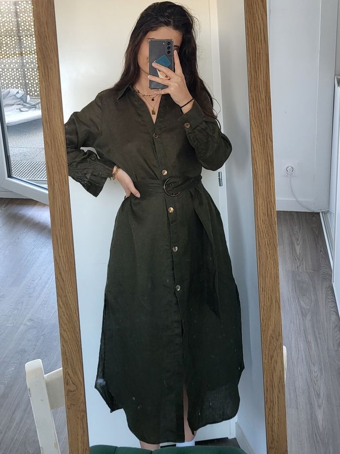 Robe longue en lin kaki