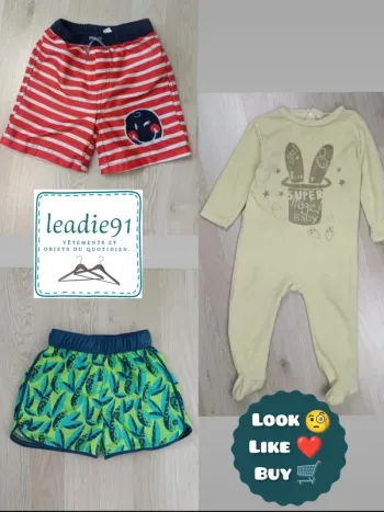 lot 2 shorts de bain + 1 pyjama garçon 18 mois