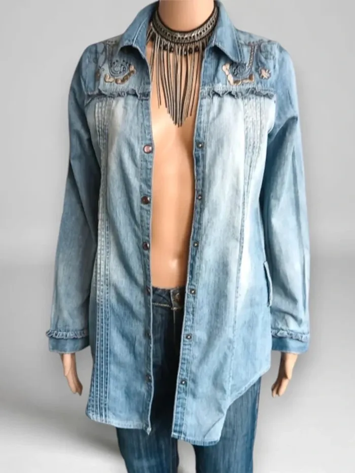 Chemise jean vintage y2k ,No Excuses ,coupe droite et longue ,col en V ouvert 100 % coton - photo numéro 2