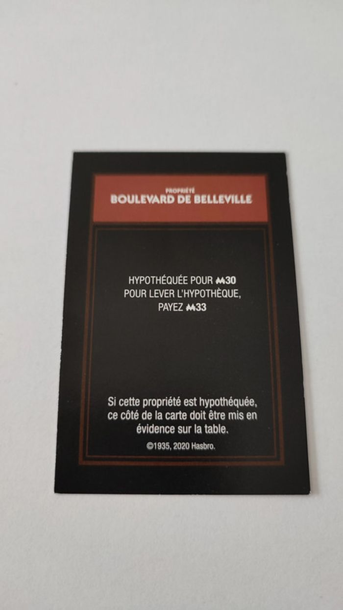 Carte Boulevard de Belleville pièce jeu de société Monopoly mauvais perdants Hasbro Gaming #B77 - photo numéro 2