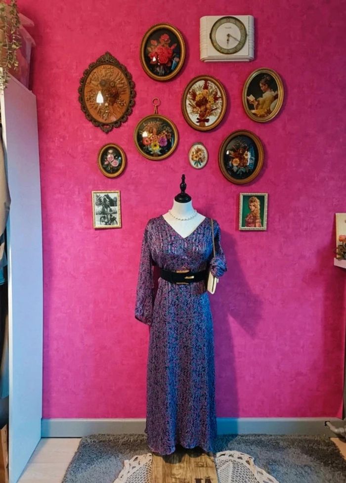 Robe longue violette à motif fleurs manches longues Grain de Malice taille 42