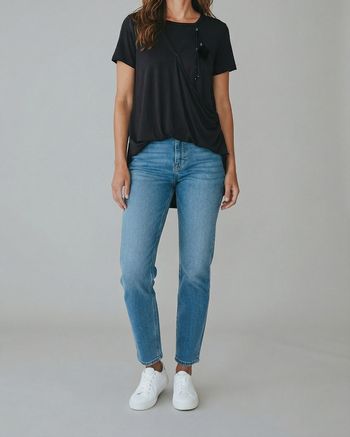 Tshirt Top noir Kaporal femme manches courtes avec collier décoratif taille L neuf