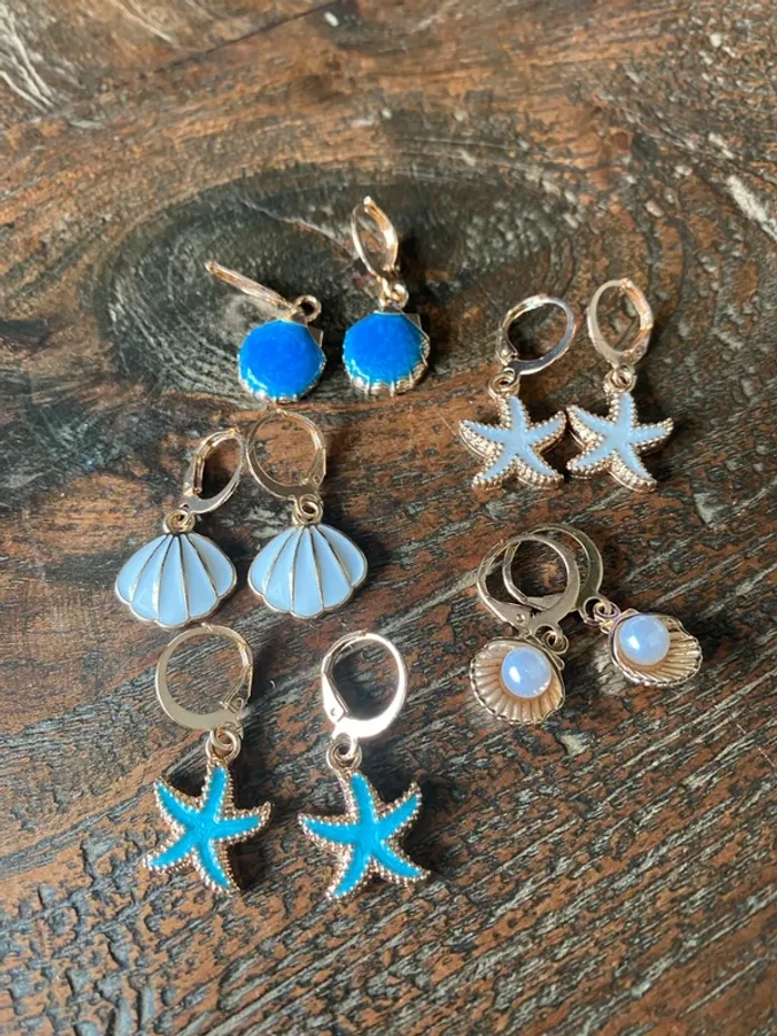 Magnifique lot de 5 paires de boucles d’oreilles, coquillages - photo numéro 3