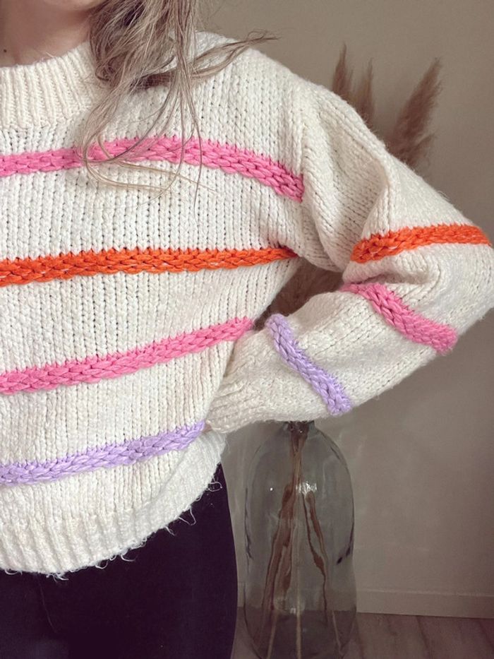 Pull crème et multicolore maille rayures taille xs - photo numéro 5
