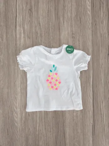 T-shirt blanc avec sequins cousus en motif ananas