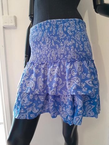 Jupe bleu bohème romantique à volants taille élastique