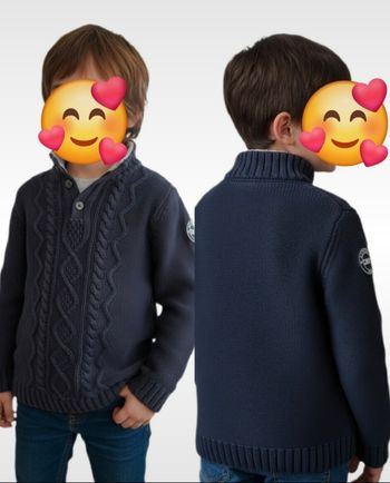 Pull marine avec torsades. La fabrique des garçons