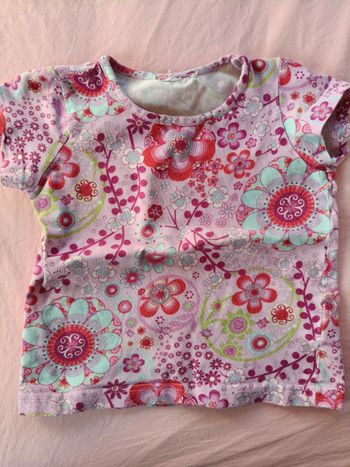 Tee-shirt manches courtes fille rose fleuri 86 cm