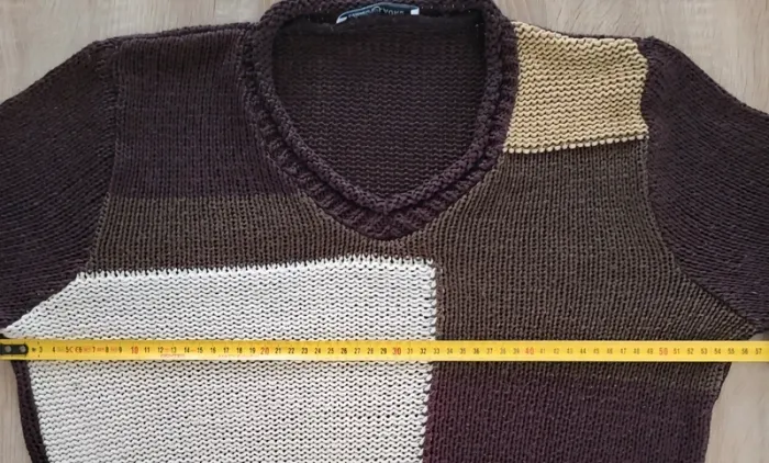 Pull à col V marron beige et blanc Christine Laure Taille 4 ou 42 - photo numéro 10
