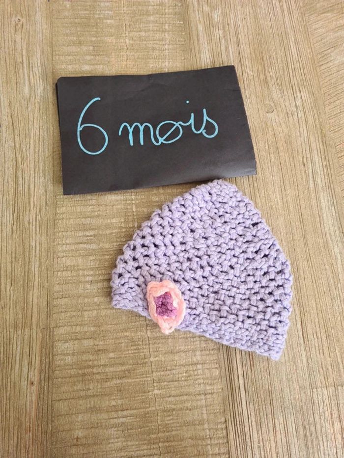 Bonnet tricot fait main bebe fille équivalent taille 6 mois